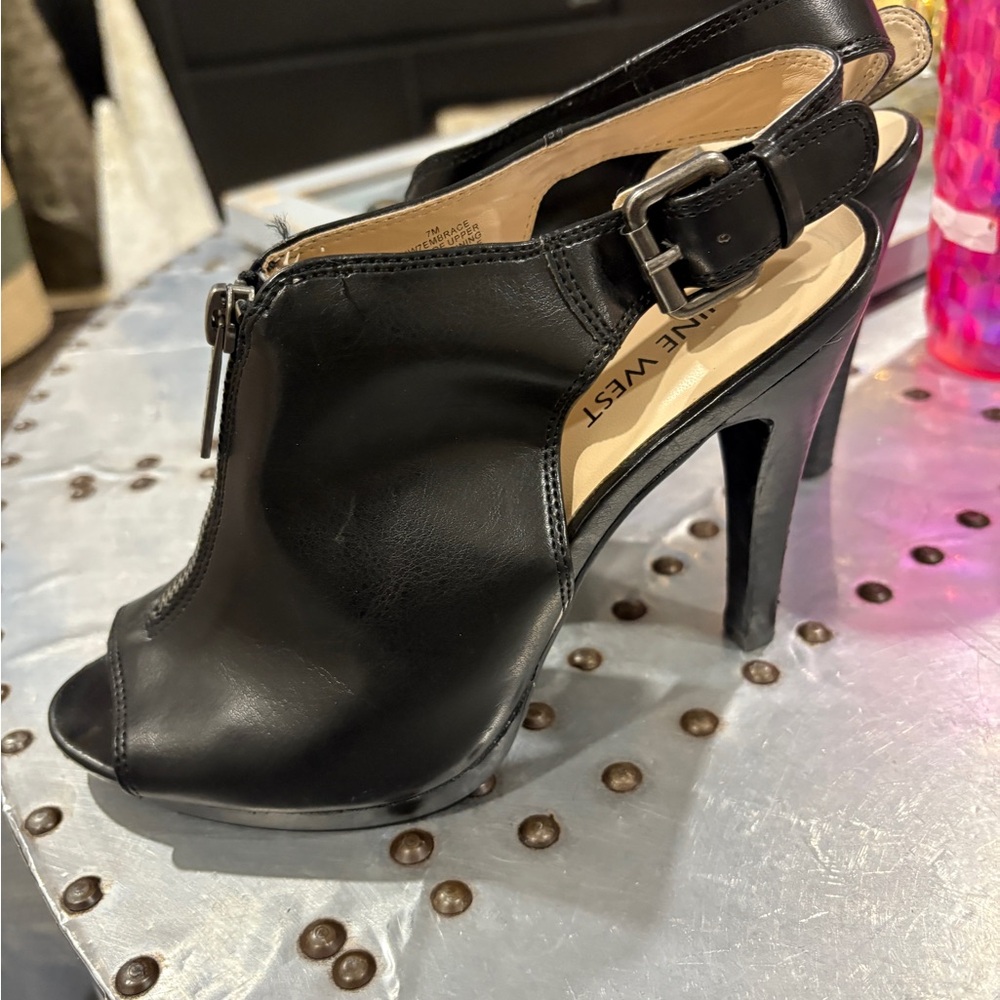 Nine West Black Slingback Peep Toe Heels